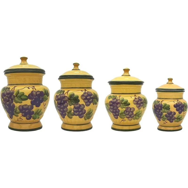 Hand-painted Tuscan grape ceramic jar four-piece set with lid kitchen food storage container sealed storage