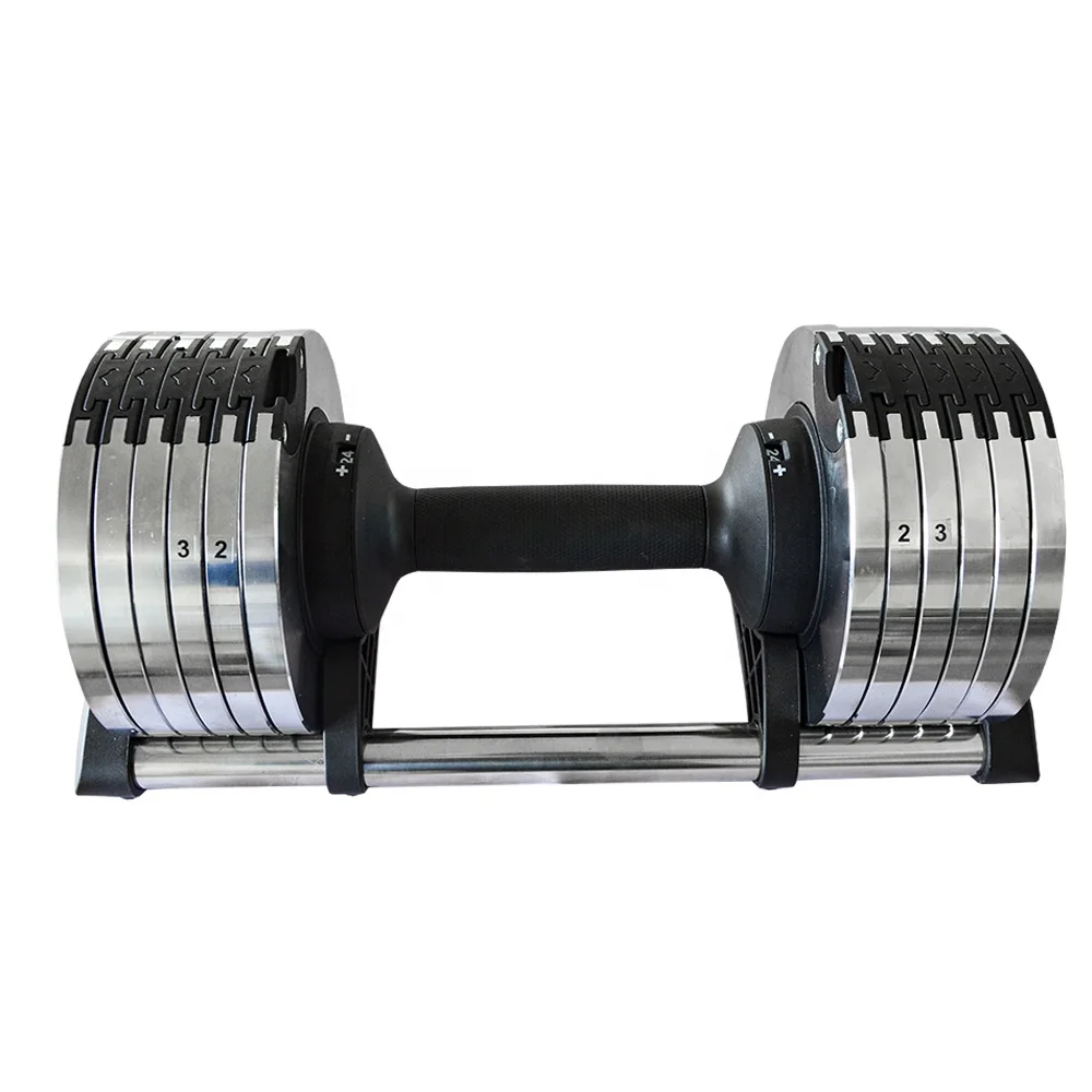 Adjustable Dumbbell Set 24kg Cast Iron Chrome Plated Black Home Use 4kg Increments Non-Slip Unisex