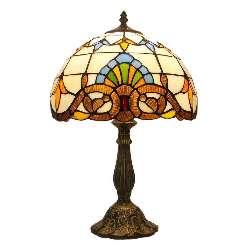 12inch 30cm Baroque Stained Glass Tiffany Lampshade Pastoral Bedside Table Lamp Lamparas De Mesa Desk Lampara De Mesa