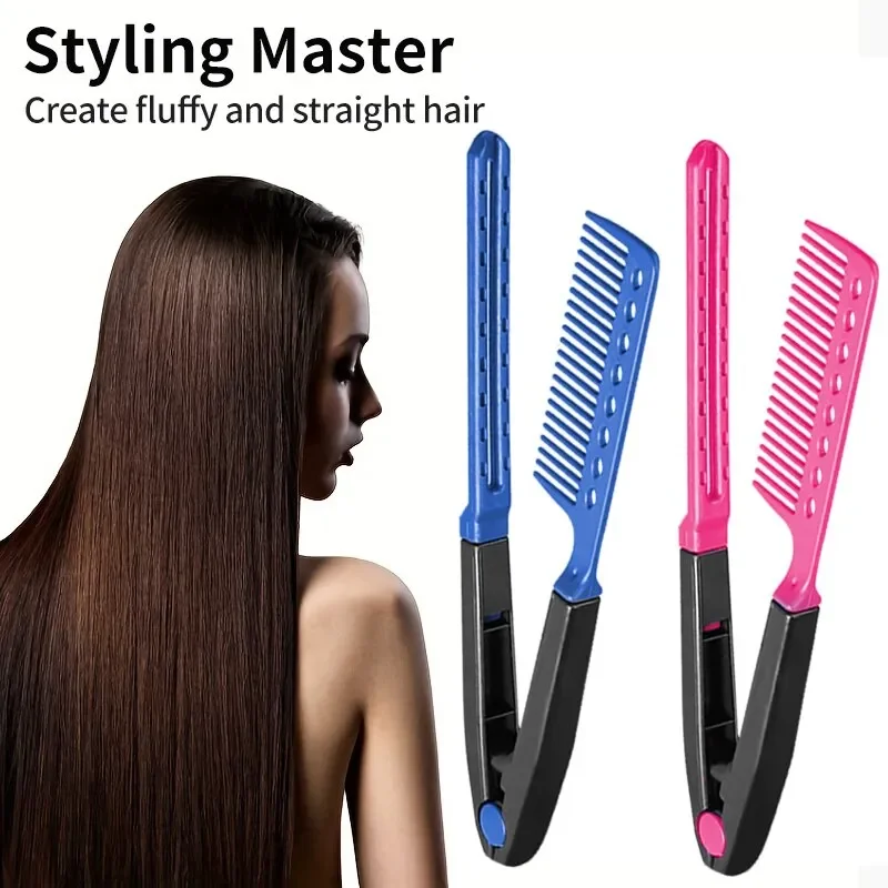 

Flat Comb Straightening Comb Salon Hair Brush Combs Hairdressing Styling Straightener V-shaped Straight Fluffy And Straight