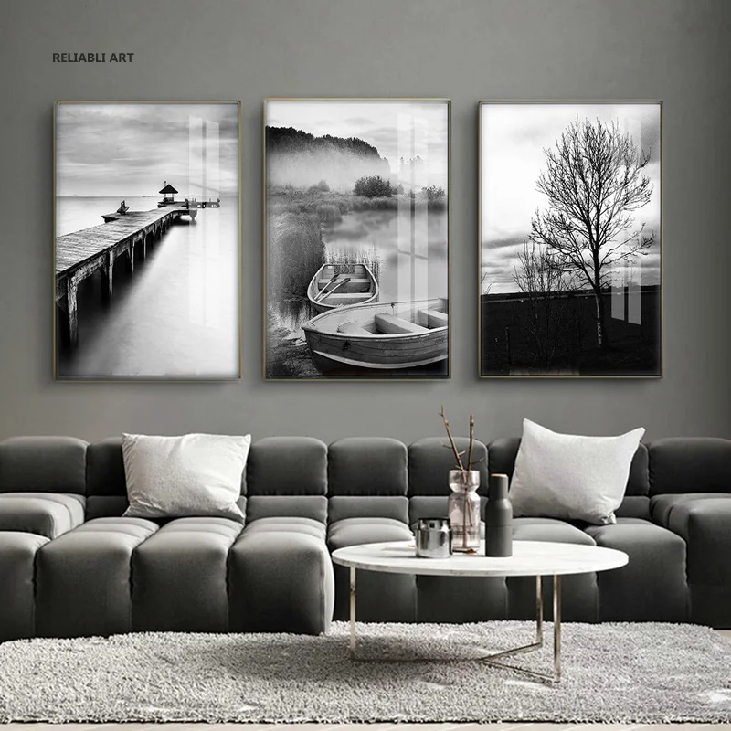 Nordic Simple Black And White Landscape Decorative Painting Modern Canvas Poster Print Wall Art Pictures For Living Room Decor