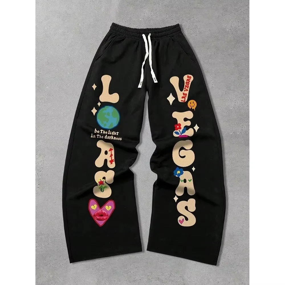 2026 Herren Gothic Vertikale Grafik Weite Jogginghose mit Kordelzug, Locker Gerade Baggy Y2K Dark Punk Streetwear Hose. – Detail 6