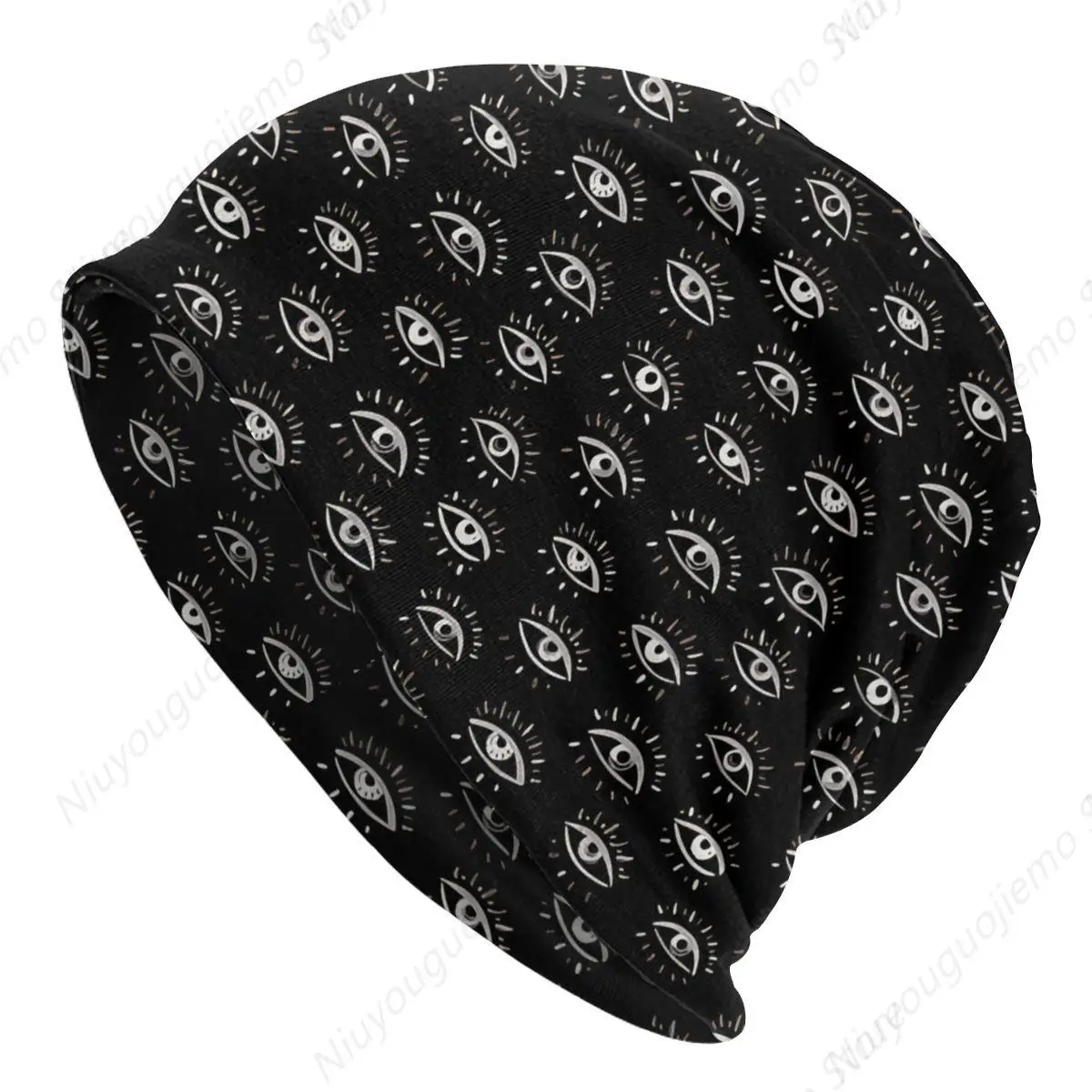

Eye Pattern Skullies Beanies Fashion Hats Evil Eye Black And White Thin Bonnet Special Caps Men Women's Earmuffs