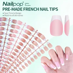 NAILPOP French Soft Gel Nail Tips 150 pcs Pink French Press on Nails Short Coffin 15 Sizes Fake Nails Full Cover Tips for Nails