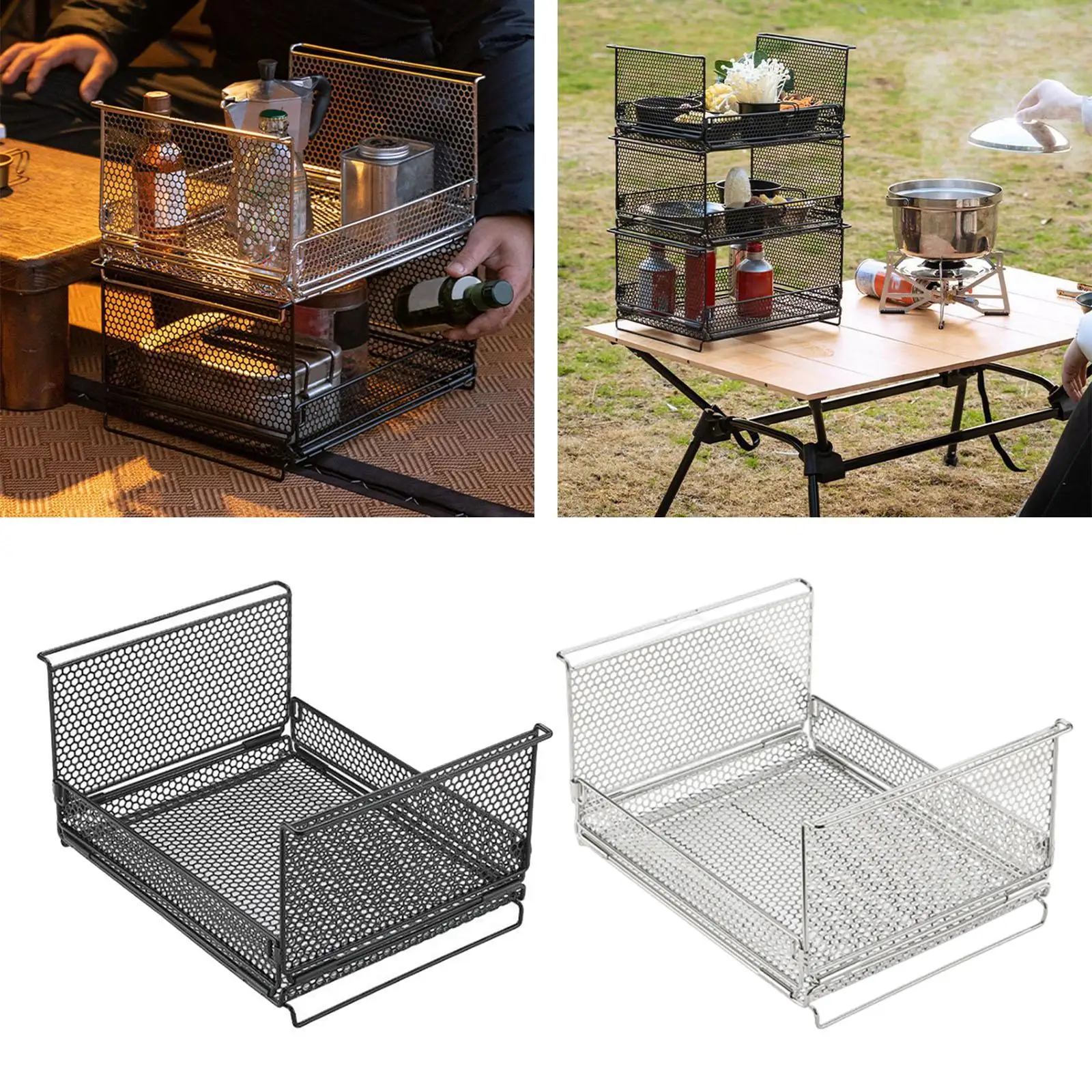 

Wire Basket Stackable Large Pantry Basket Foldable Sturdy Refrigerator Organizer