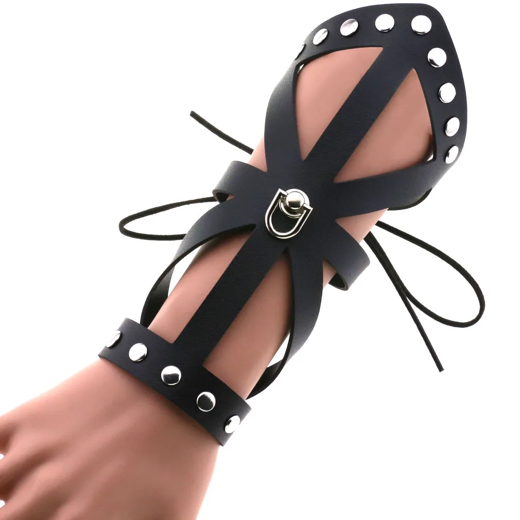 Punk Goth Hollow PU Leather Bracelets Rope Knot Wrist Cuff Bracelet Bangles For Women Arm Guard Emo Halloween Jewelry Party Gift