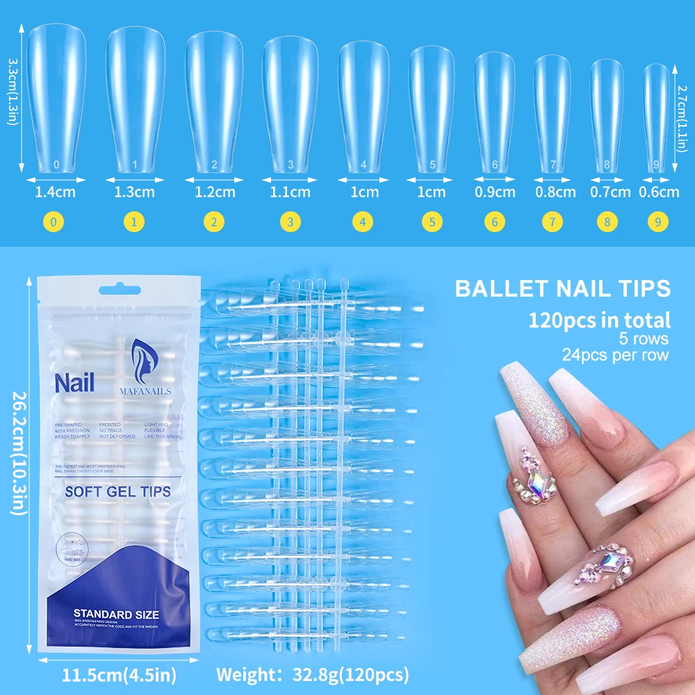 120pcs False Nails Clear Full Cover Fake Nails for Soak off Nail Extensions Almond/Coffin/Square Press on Nails Tips Manicure To