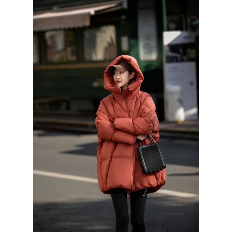 

2024 Winter Large Down Jackets Casual Loose Thick 90% White Duck Down Jacket Mid-Length Warm Winter Puffer Down Coat with Hood