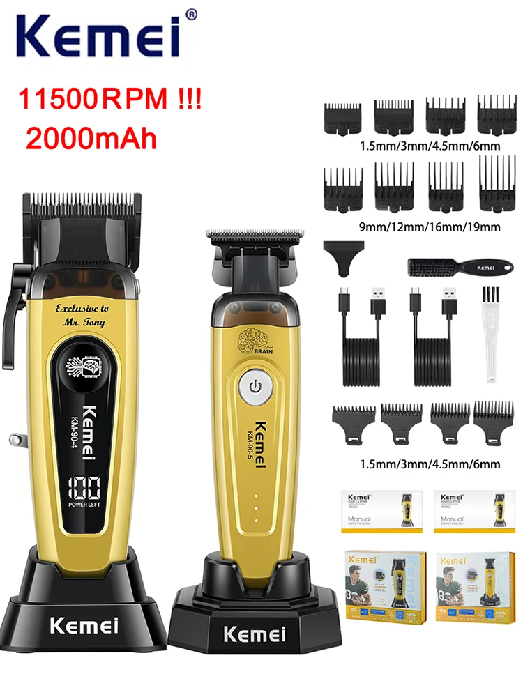KEMEI Haartrimmer voor heren, draadloze professionele tondeuse, baardtrimmer, kappersverzorgingsset, haarknipmachine, 11.501 RPM, - afbeelding 2