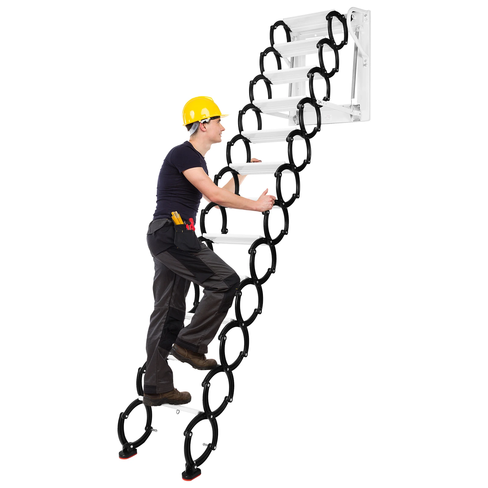 

Electirc Attic Ceiling Ladder Anti-Slip Pulldown Wall Telescopic Fold Ladder 12 Steps Suitable for Attics Garages Roofs Basement