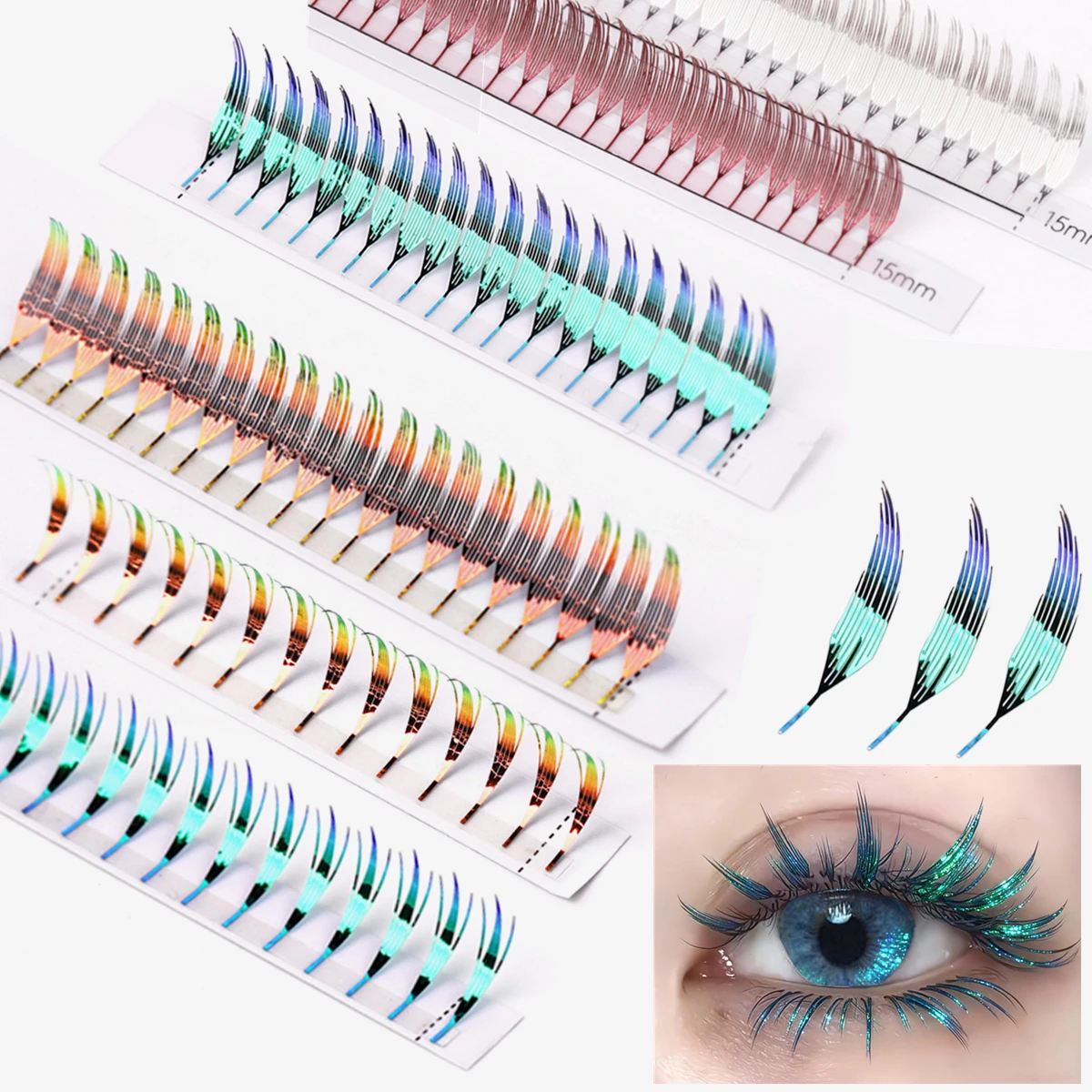 

RUJADE Shiny Holographic Comic Spire Eyelash Extensions Feather Shape Russian Volume Premade Fans Makeup