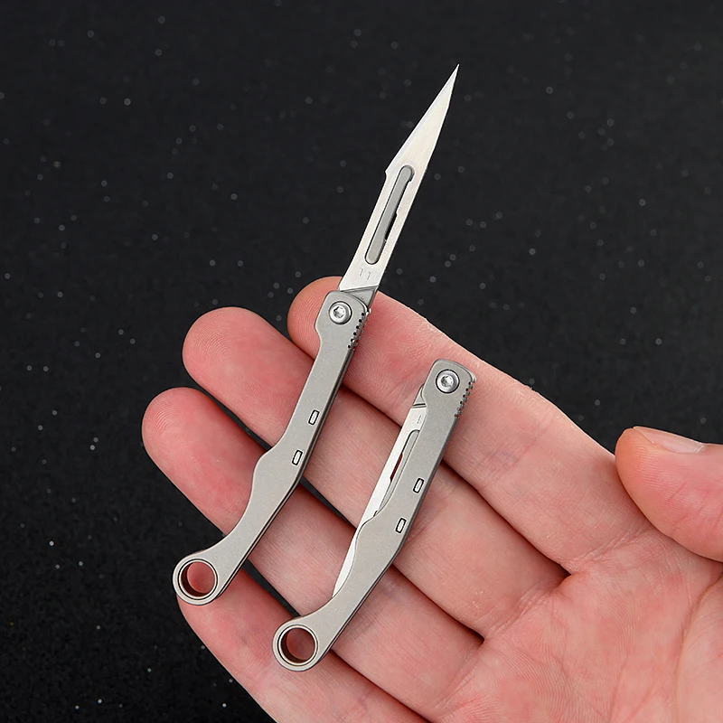 Imagem -03 - Titanium Alloy Mini Bisturi Utility Knife Quick Open Keychain Bolso Faca Dobrável Lâmina Substituível Self Defense Tool No.11