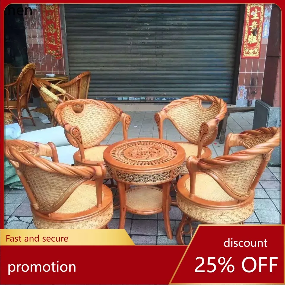 

YFY Natural Rattan Chair Tea Table Three-Piece Set Balcony Table and Chair Combination Leisure Swivel
