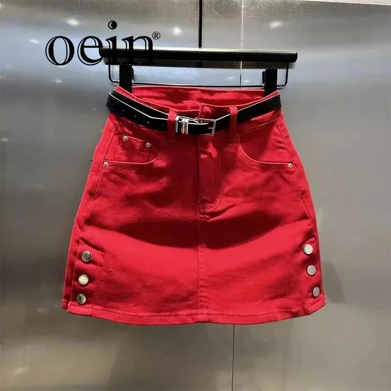 

[oein] Denim Short Skirt Women 2024 Summer New Korean Version High Waist Slimming Fashion Versatile A-line Hip Hugging Skirt