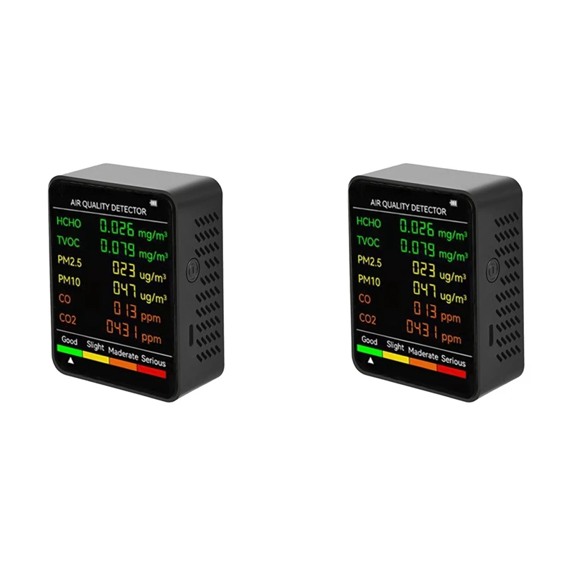 

2X 6 In 1 PM2.5 PM10 HCHO TVOC CO CO2 Air Quality Detector CO CO2 Formaldehyde Monitor Office Air Quality Tester,Black