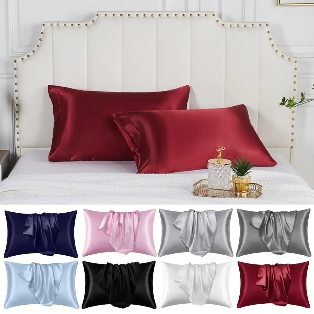 Funda de almohada de seda sintética de lujo, funda de cojín con cremallera oculta para decoración de sofá, resistente al desgaste, Color sólido