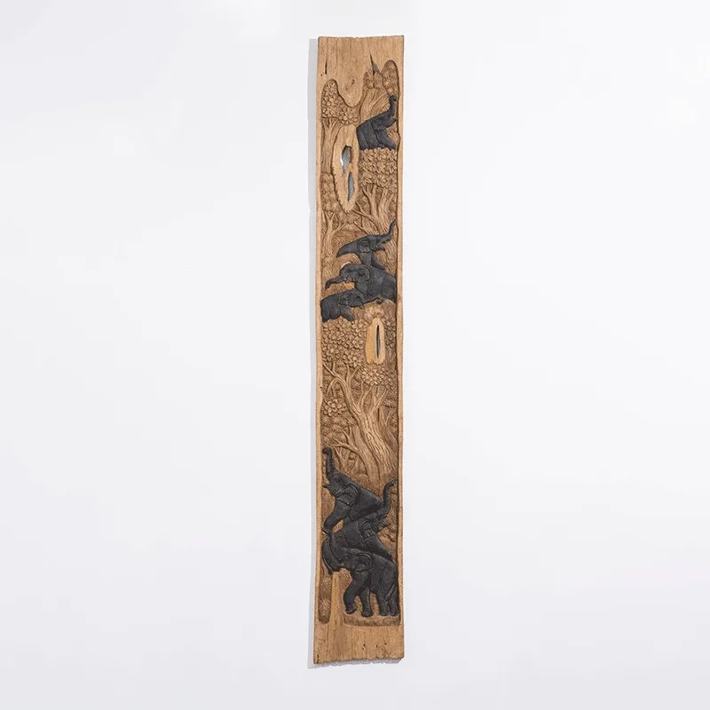 Wood carving elephant herd wall hanging board hanging painting wall decoration