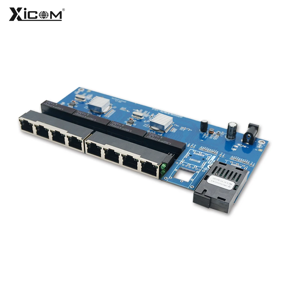 PCBA Gigabit Fiber Optic Converter Board 8*RJ45 2*SC Fiber Ethernet Switch 10/100/1000M Optical Media Converter Single Mode