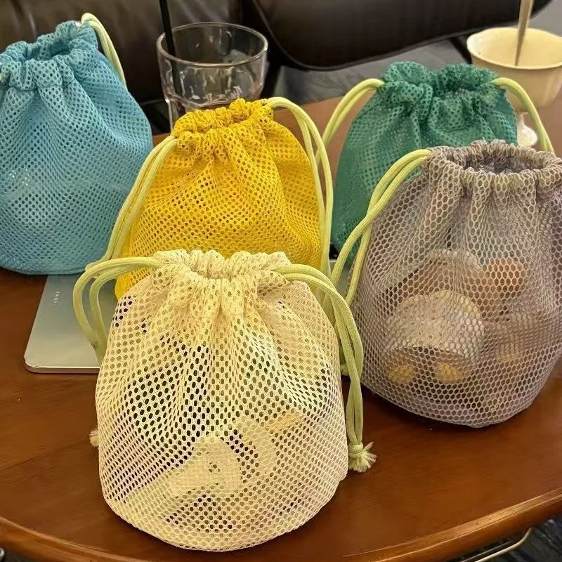 Mesh Drawstring Storage Bag Breathable Candy Color Cosmetic Pouch Portable Travel Sundries Toiletry Makeup Organizer Case