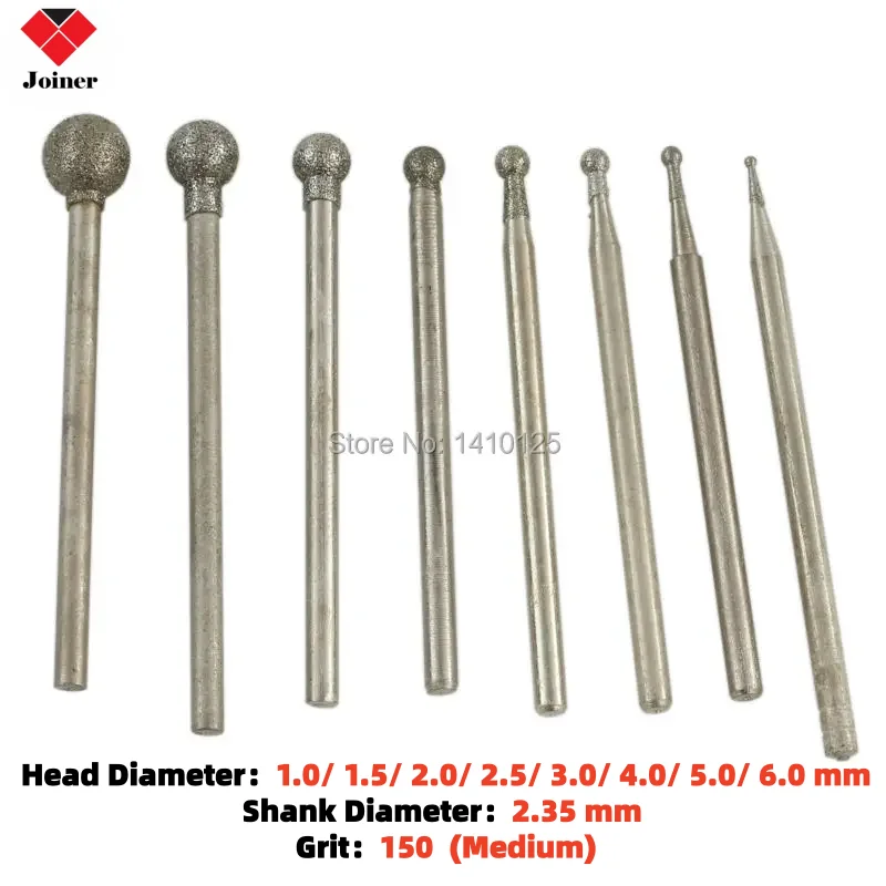 8Pcs Diamond Grinding Head Spherical 1-6 mm Set Coated Mounted Points Spheres Bit Burr Lapidary Tools for Stone Gemstone
