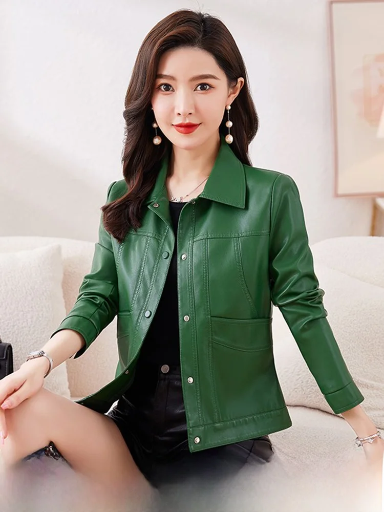 

Женская куртка из натуральной кожи, осень 2025, модная повседневная модель с поясом, из овчины, приталенная, для поездок на работу