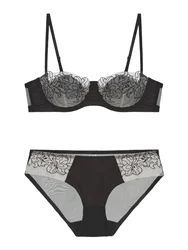 MOYISU Parisian Embroidered Bra Set - Luxury Lace Underwire Push-Up Bralette Anti-Sagging Pure Desire Lingerie for Women UK 32