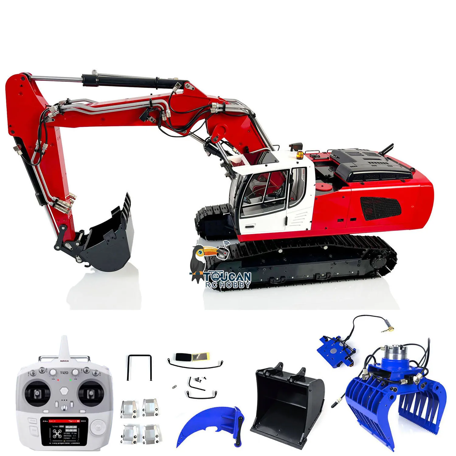 Czerwona 1/14 Hydrauliczna Koparka RC 946 3 Ramiona Gąsienicowa Koparka Budowlana Model Radiowy Rozłupywacz Szczękowy Zabawki dla Dorosłych TH22730 TOUCAN RTR Ver