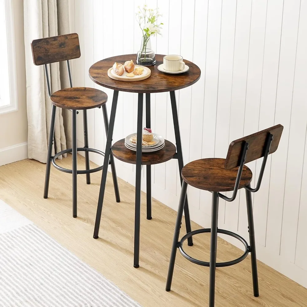 3-Piece Round Bar Height Dining Set with Chairs, Space-Saving Pub Table for Small Spaces, 2-Tier Kitchen Table