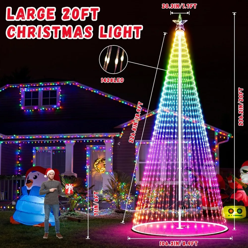 Outdoor Christmas Tree - Intelligent Outdoor Lighting Decoration, Bluetooth Controlled Color Change DIY Christmas Tree Lamp