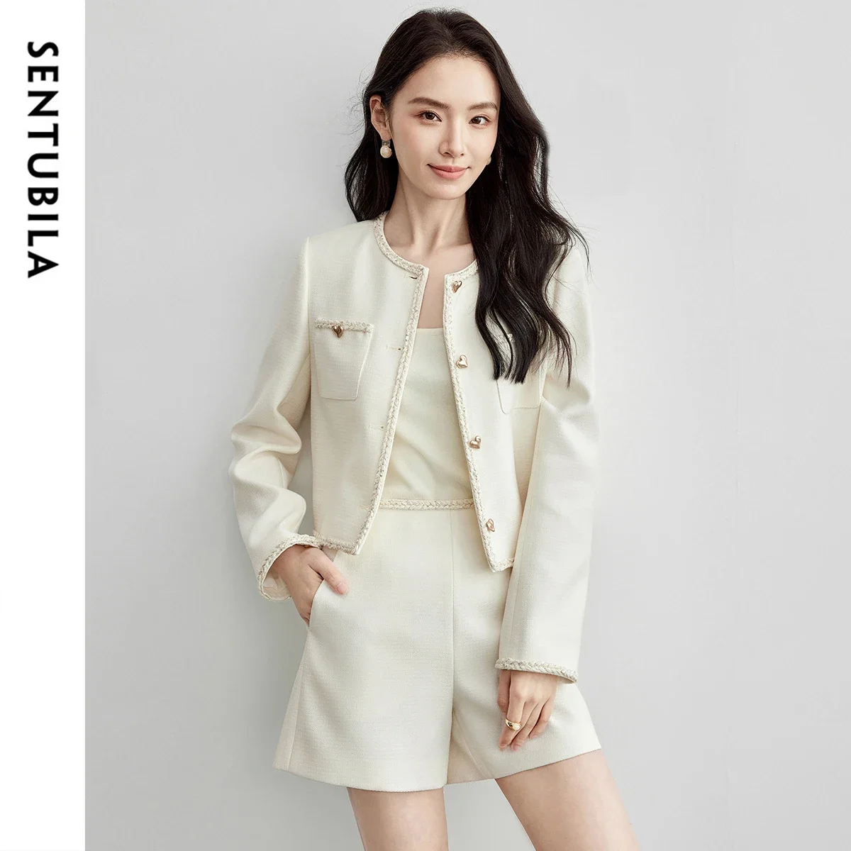 

SENTUBILA Womens Tweed Jacket Shorts Two Piece Sets Elegant Ladies Outifit 2025 Matching Set Woman Spring Fall Clothes 151Z58311
