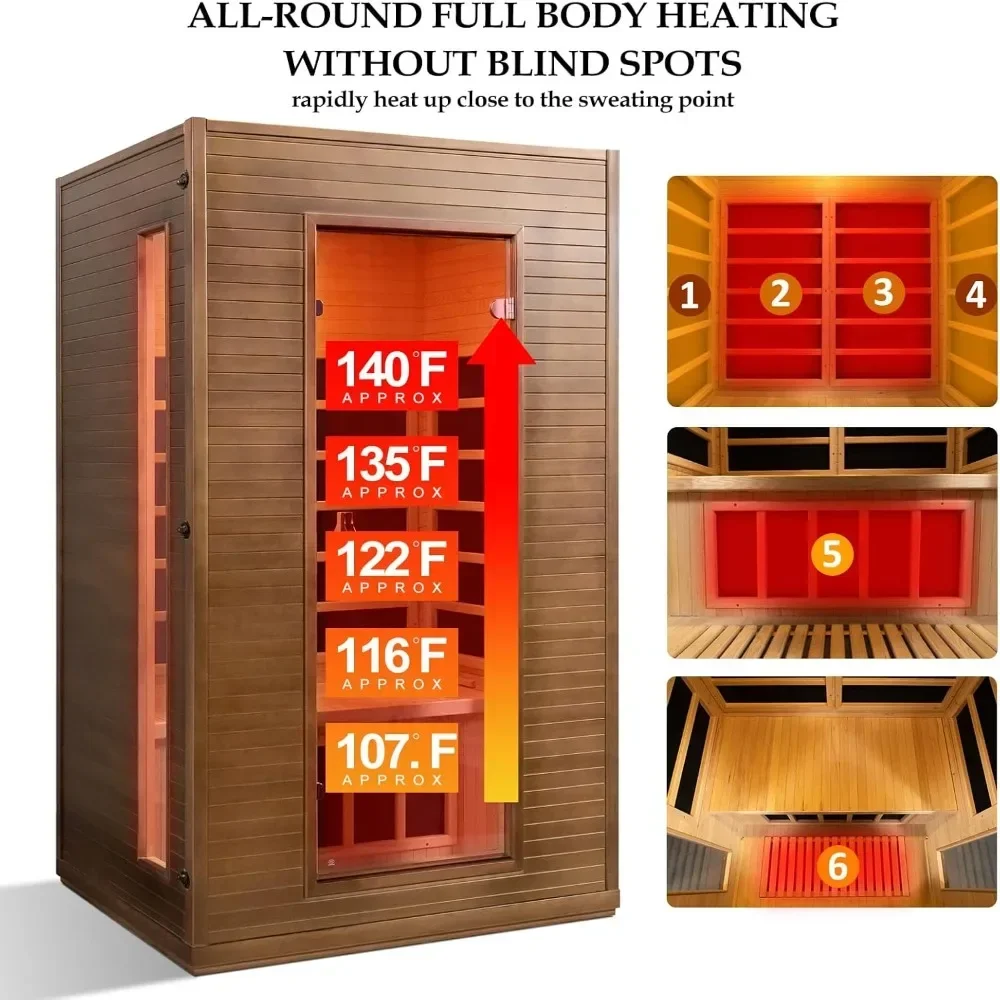 Infrared Cedar Wood Sauna Room, 1-2 Person Far Infrared Sauna, 1700W Dry Saunas for Home with Control Panel, Bluetooth Speakers