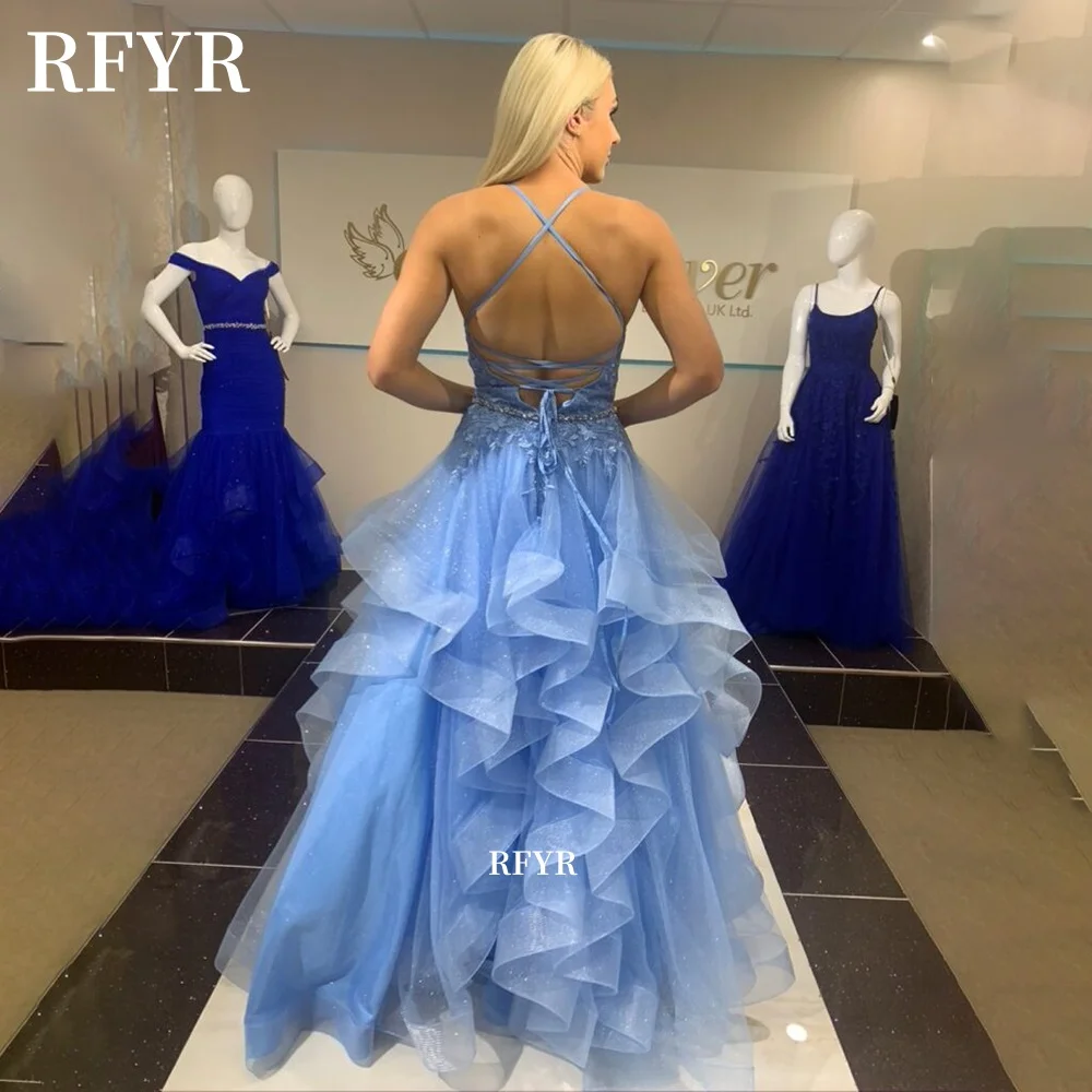 

RFYR Fluffy Evening Gowns Lace Prom Dress Multilayers A Line Princess Gown Applique Party Gown فساتين مناسبة رسمية Customized