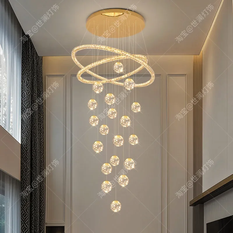 2025 New High End Crystal Chandelier for Villa Duplex Loft Apartment Large Living Room Staircase Long Pendant Light Luxury