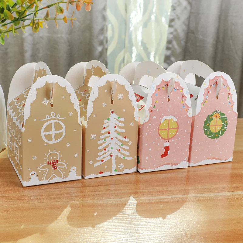 2 Colors Merry Christmas Candy Handheld Gifts Boxes Paper Cookie Snack Packing Bags Home New Year Party Decorstions Navidad 2025