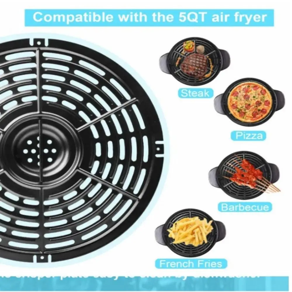 Bandeja cuadrada para freír al aire fácil de limpiar, cesta redonda antiadherente para freír al aire, negra, sin BPA, ac