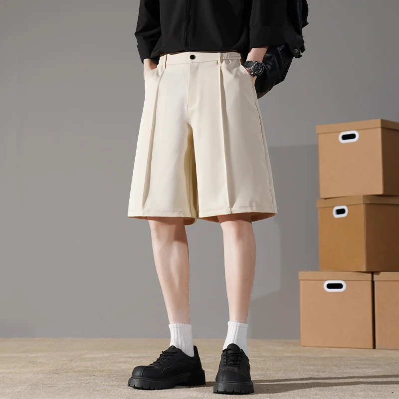 

Студенческие мужские повседневные брюки в гонконгском стиле, свободные широкие брюки с пятью и шестью укороченными брюками, ледяной шелк, свисающие