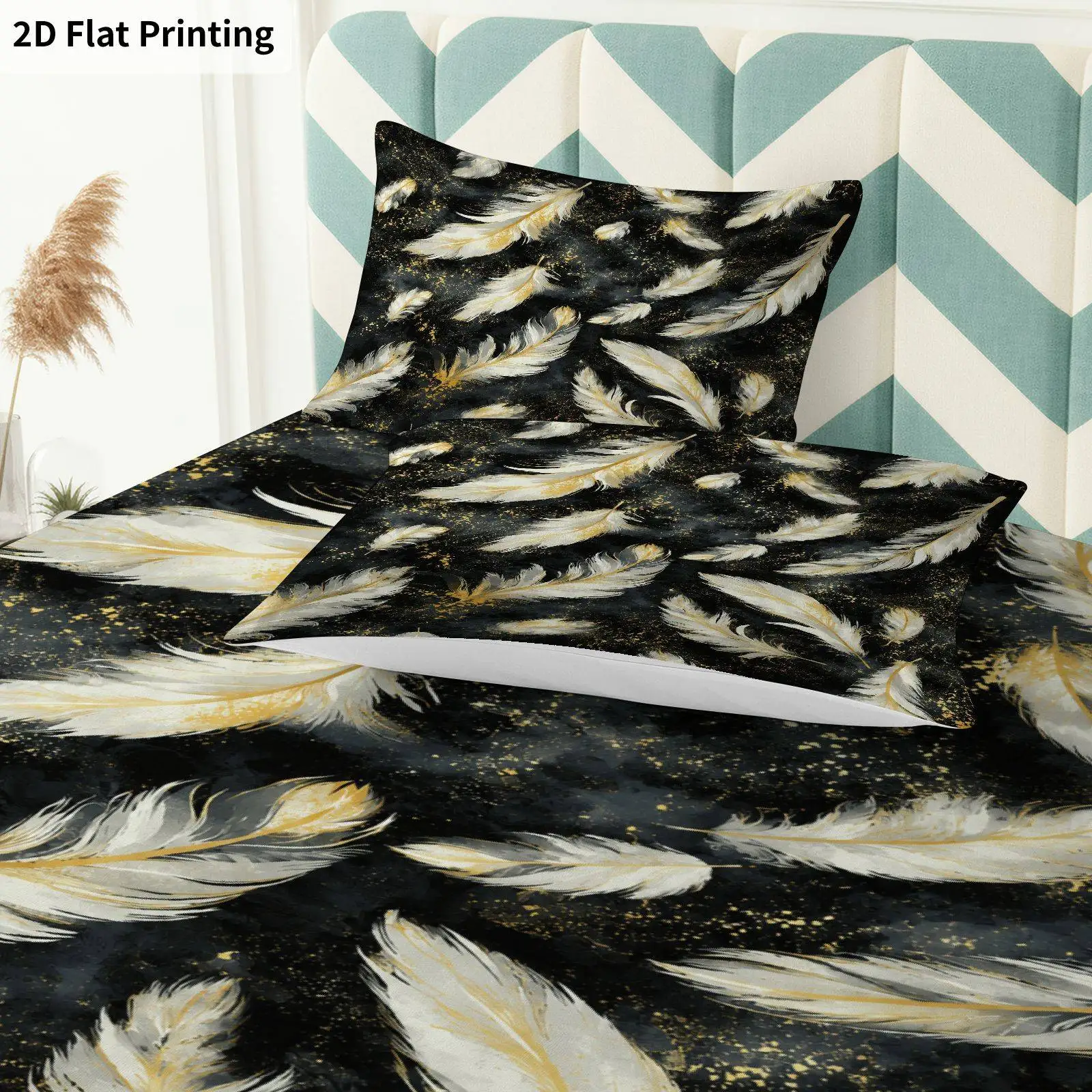 Thanksgiving-Themed Feather Print Bedding, Soft and Breathable Mattress Protector, Three-Piece Bedding Set (Includes 1 Fitted Sheet + 2 Pillowcases), 3-Piece Set, Deep Pocket Fitted Sheet with 2D Print and 2 Pillowcases, Fitted Sheet Style, Elastic Design, Mattress Protector, Fitted Sheet Style, Suitable for All Seasons, Machine Washable Design, Holiday Decoration, Various Sizes, Breathable Protector with Pillowcases