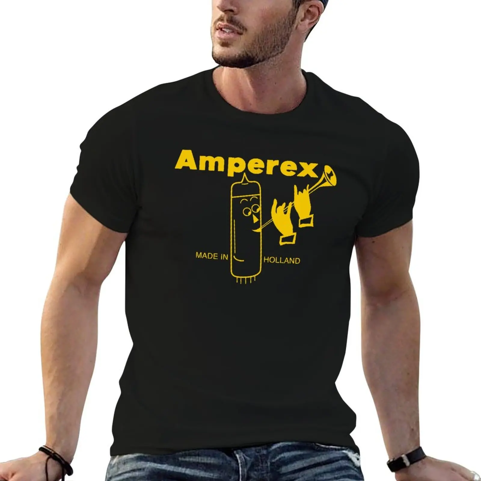 Amperex Bugle Boy Tube Logo T-Shirt t shirt man luxury man t shirt designer black cotton t-shirt plain for man package T-shirt