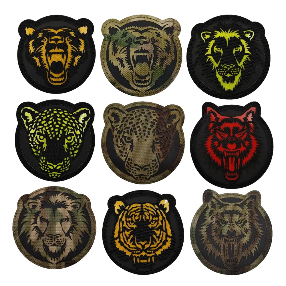 Jungle Tiger Lion Leopard Wolf Bear Animal IR Laser Cutting Outdoor Backpack Accessories Reflective Magic Sticker Badge patch