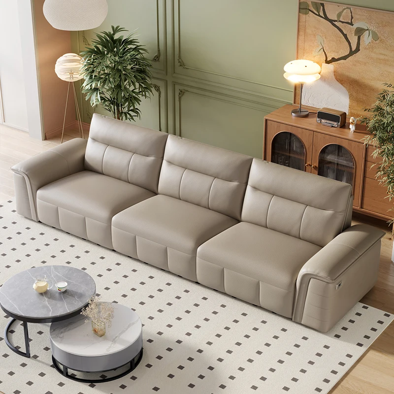 

#Leisure Electric Sofa Bed Modern 3-Seater Leather Living Room Sofa Bed Minimalist Reclining