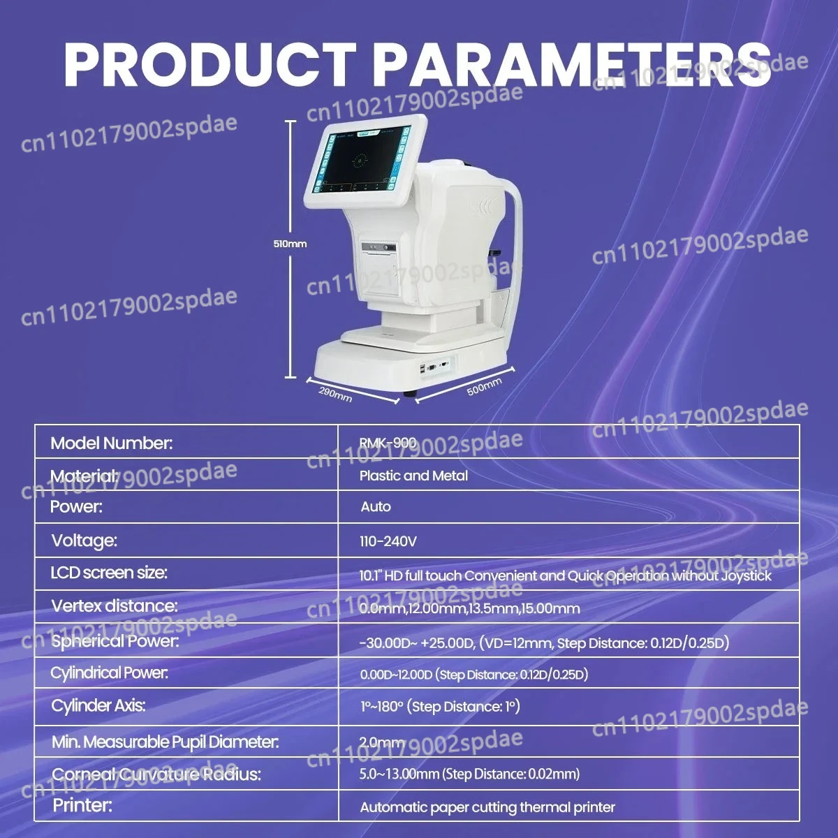 10.1-inch HD Touch Screen Fully Automatic Computer Refractometer RMK-900 Supports Eye Tracking, REF, KER, R&K
