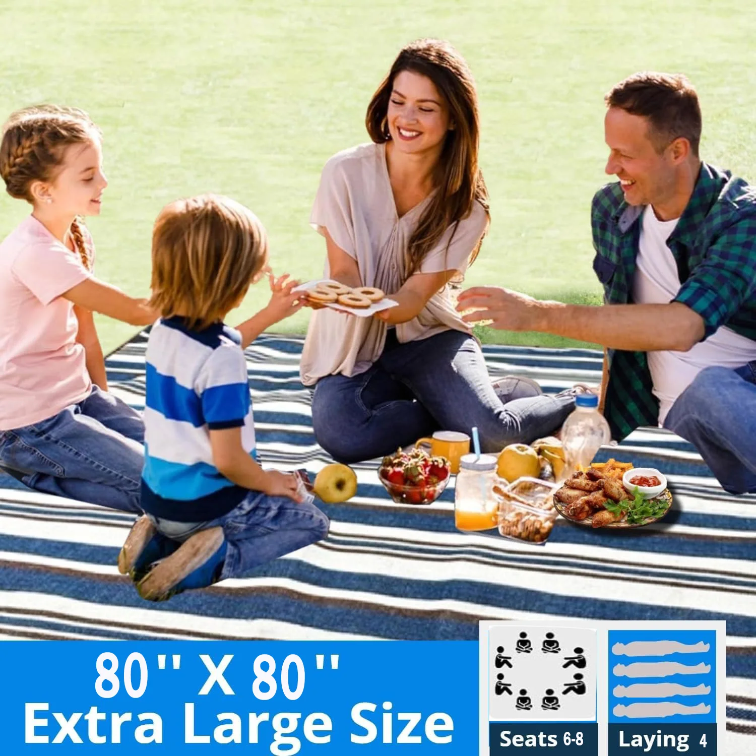 ZHUOHUA Picknickdecke Extra Groß, Wasserdichte und Faltbare Strandmatte, Outdoor für 8 Erwachsene, Camping, Park, Strand, Rasen, Innenbereich – Detail 17