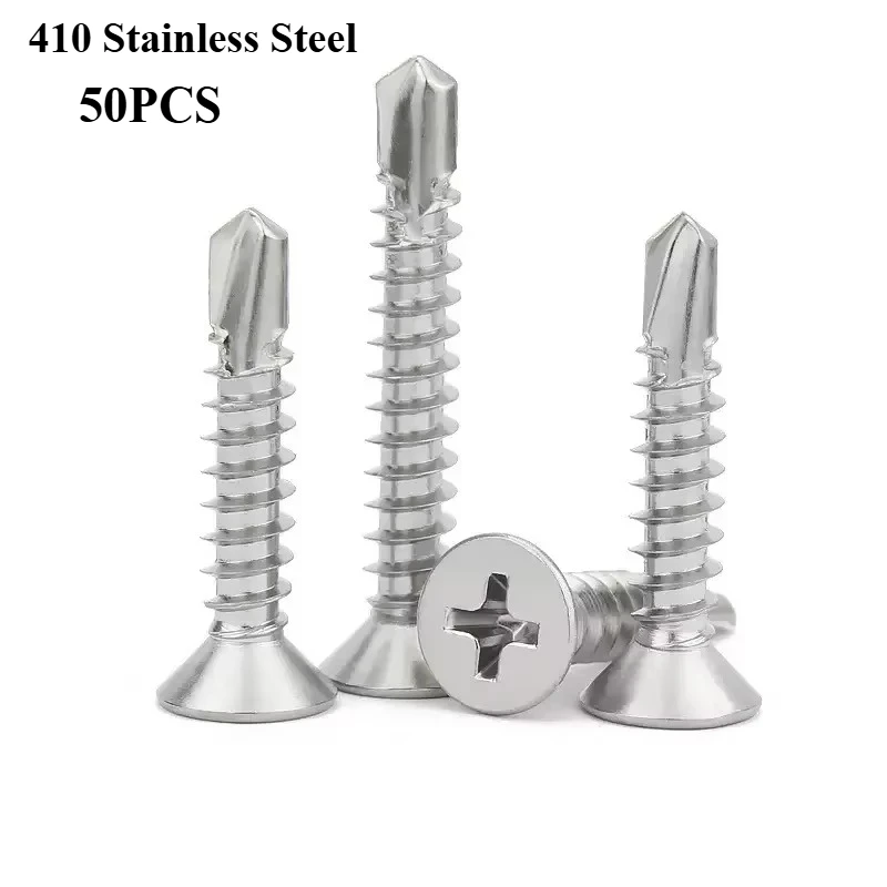 

50PCS M4.2 Self Tapping Dovetail Screw Bolt Flat Head Phillips Drilling Screw 410 Stainless Steel/Carbon Steel for Sheet Metal