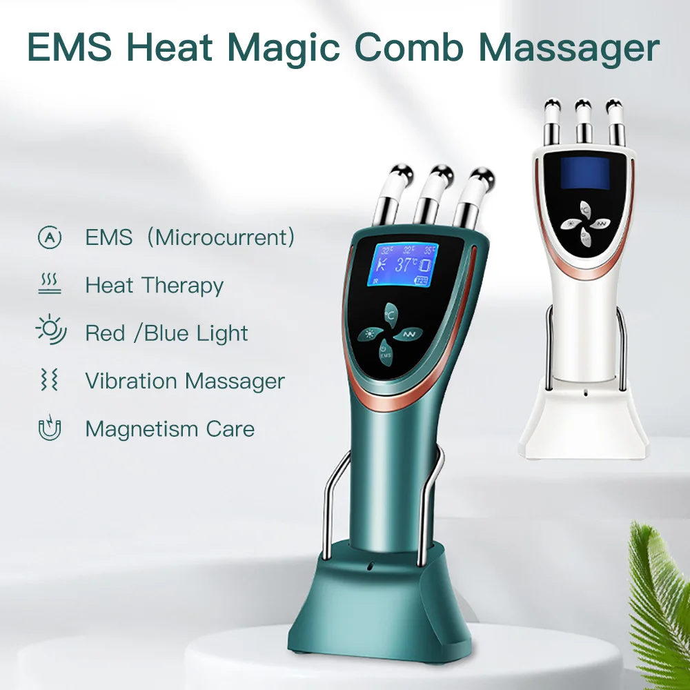 New Ems Micro-current Massage Machine Red And Blue Light Photon Rejuvenation Beauty Instrument Relaxation Magnetic Massage Comb