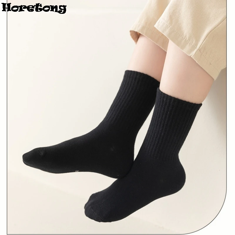 Horetong-Calcetines de algodón para niño y niña, medias suaves y transpirables, color negro, para mayores de 3 años, 5 pares por lote