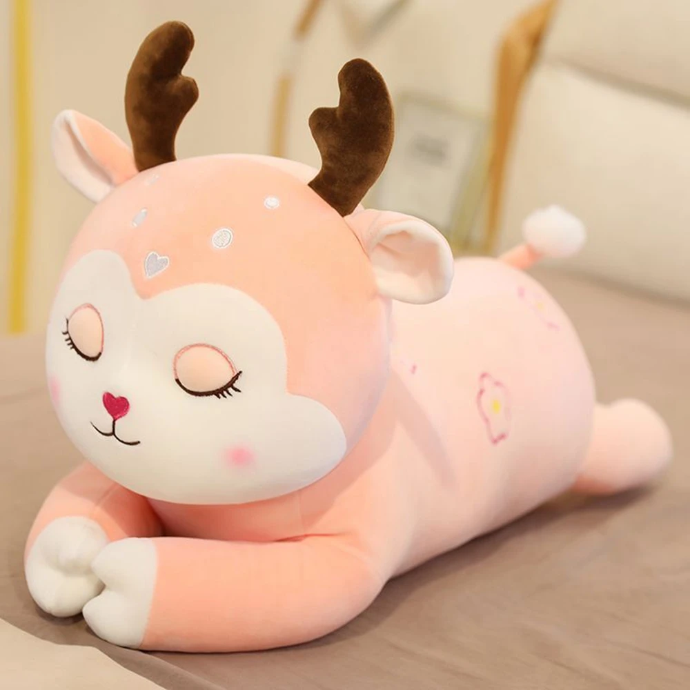 

60CM Long Deer Big Throw Pillow Plush Toy Sleep Long Eyelash Animal By Throw Pillow Sika Deer Doll Child Christmas Birthday Gift