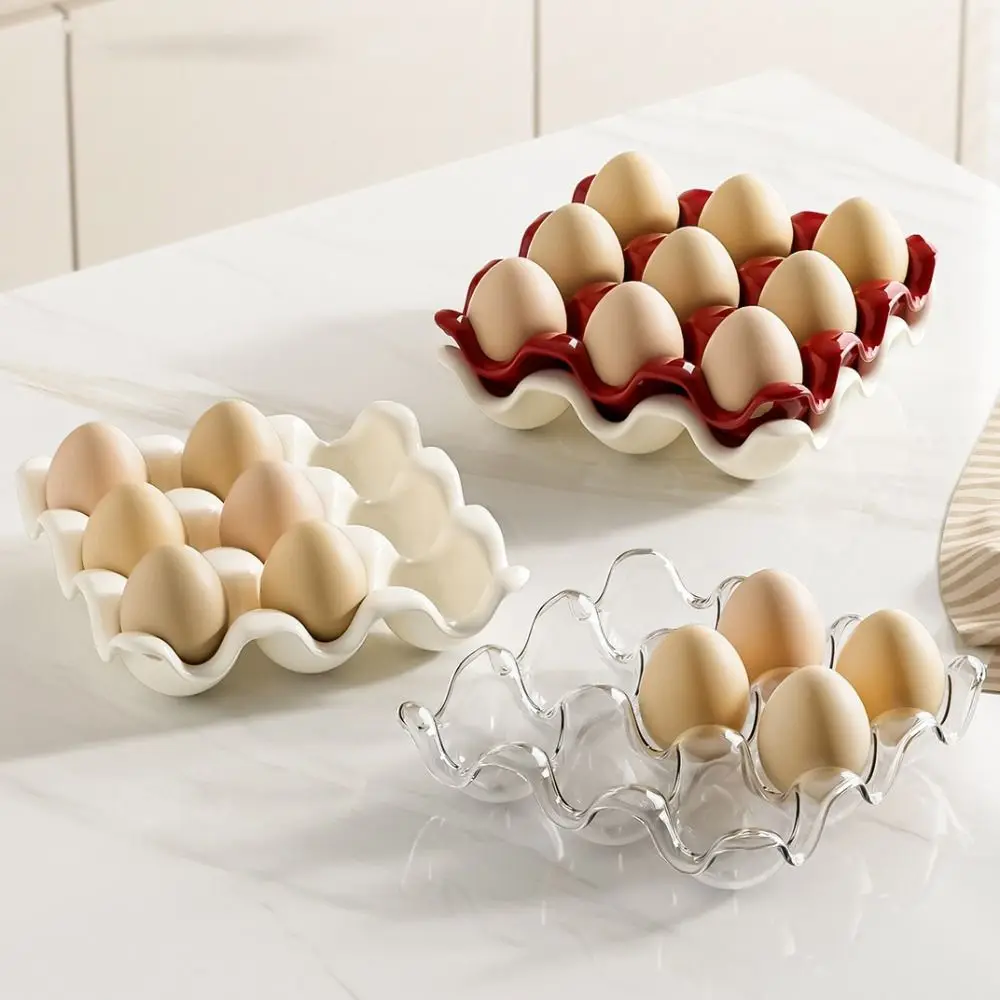 PET Egg Storage Holder Tray Thickened Anti-Slip Base Egg Organizer Divided Compartments Eggs Fresh Storage Box