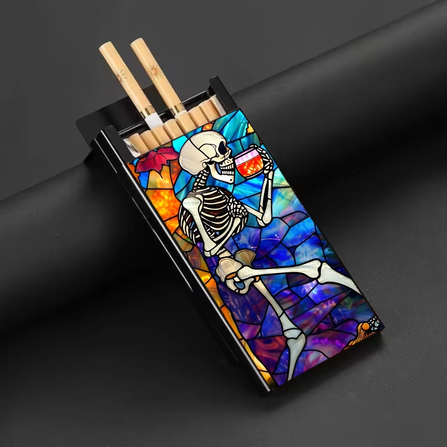 

Halloween Skull Aluminum Cigarette Case-100mm Slender Cigarettes,Men's Gift Cigarette Case with Lighter Men's Cigarette Case