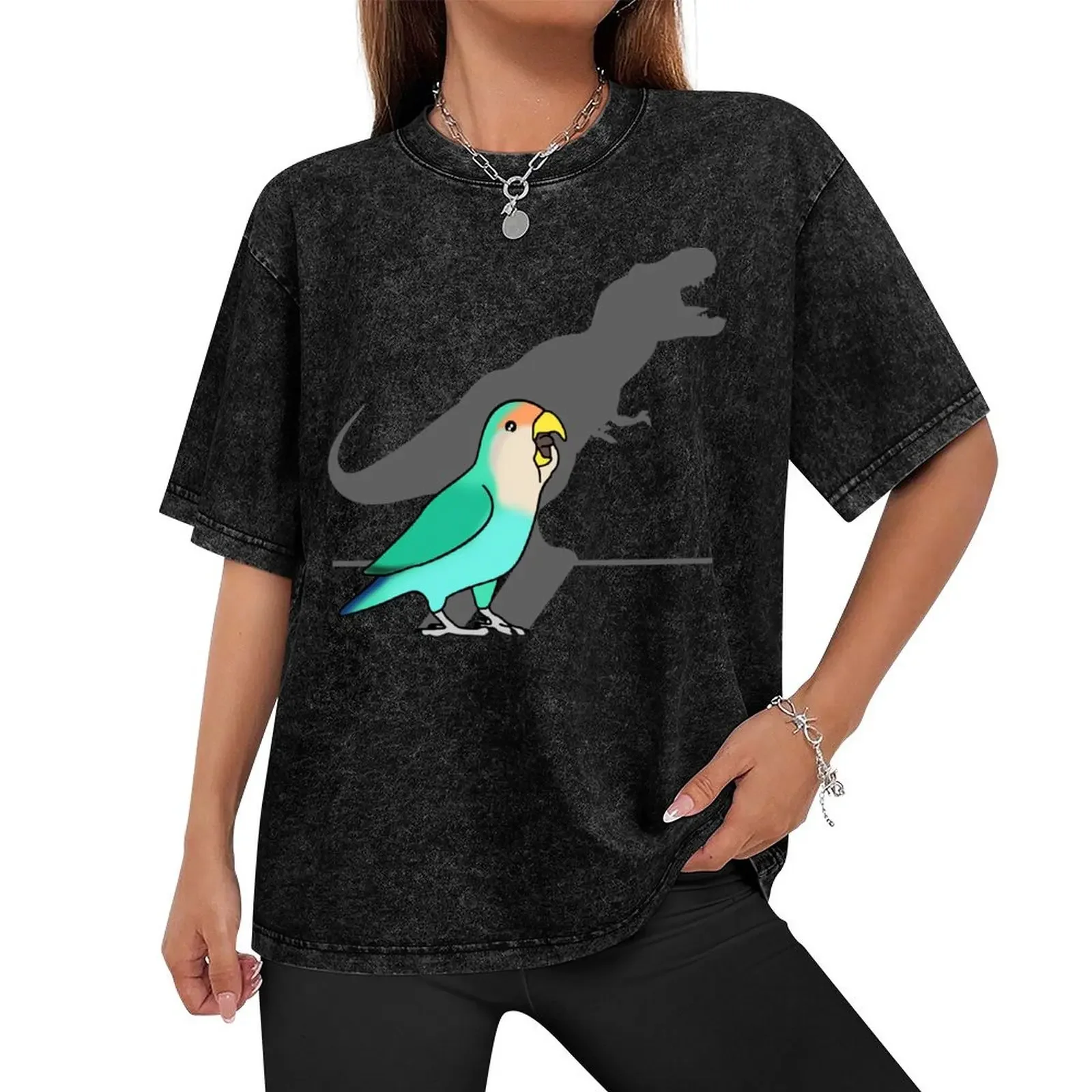 T-Rex Shadow Dutch blue Peach faced Lovebird T-Shirt customizeds anime figures t shirts men