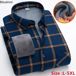 2023 Men's Thick Warm Long Sleeve Plaid Shirt Autumn Winter Fleece and Thick Warm Casual Shirts for Men Plus Size Plaid Shirt5XL